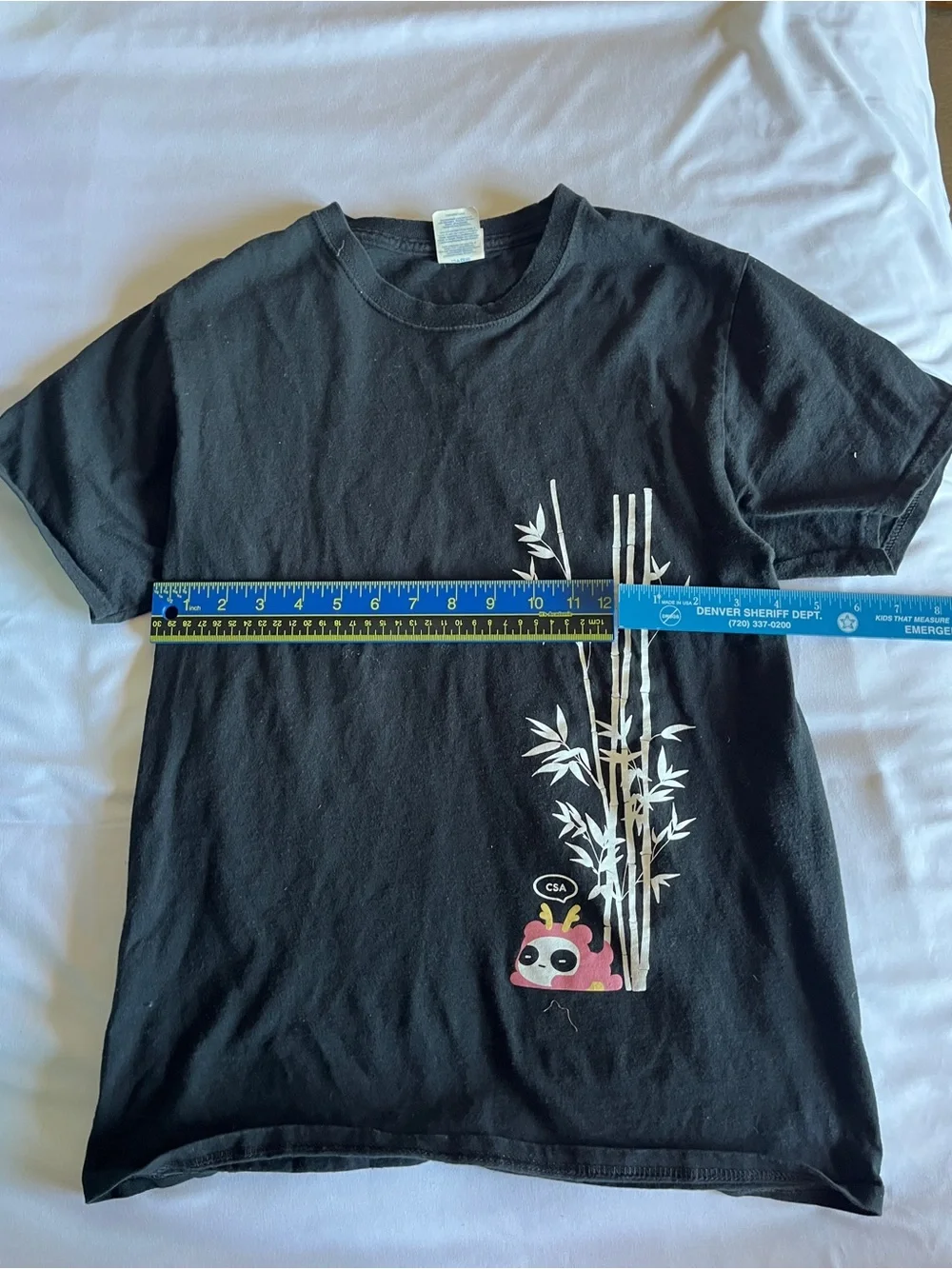 Port and Company Black Short Sleeve Tee with Panda & Bamboo Graphic